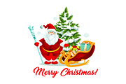Merry Christmas Santa gifts sleigh tree vector icon