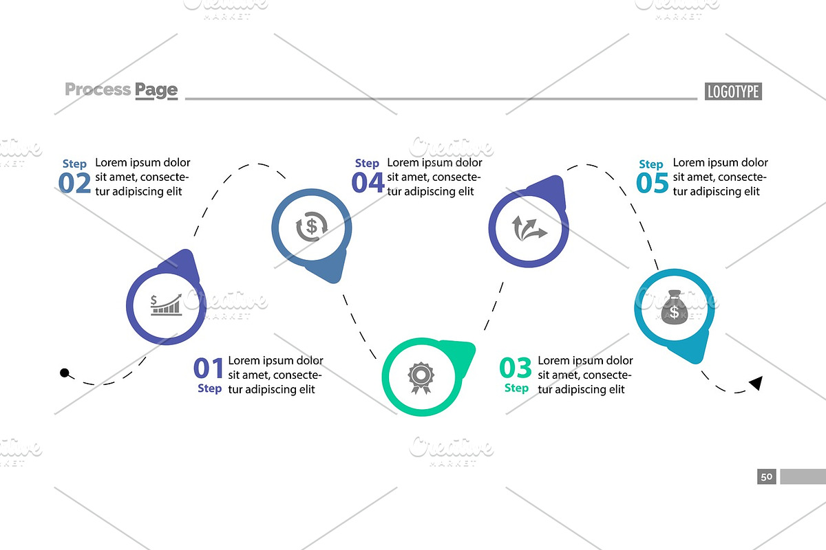 Five Step Process Chart Slide Template in Illustrations - product preview 8
