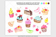 Watercolor Cupcake Sweets Clip Art