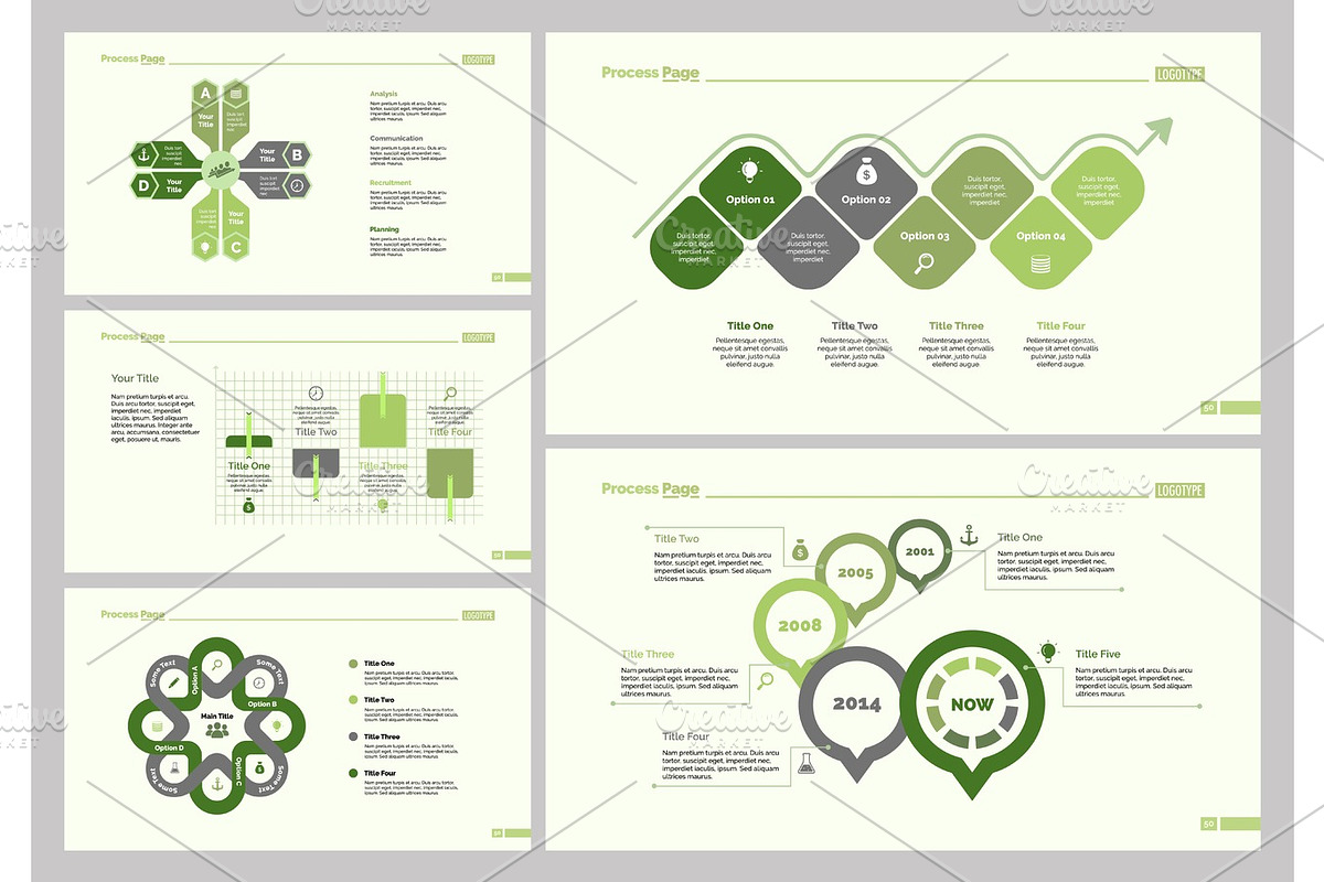 Five Planning Slide Templates Set in Textures - product preview 8