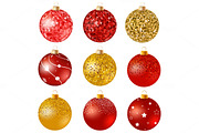 Realistic Christmas balls, red gold