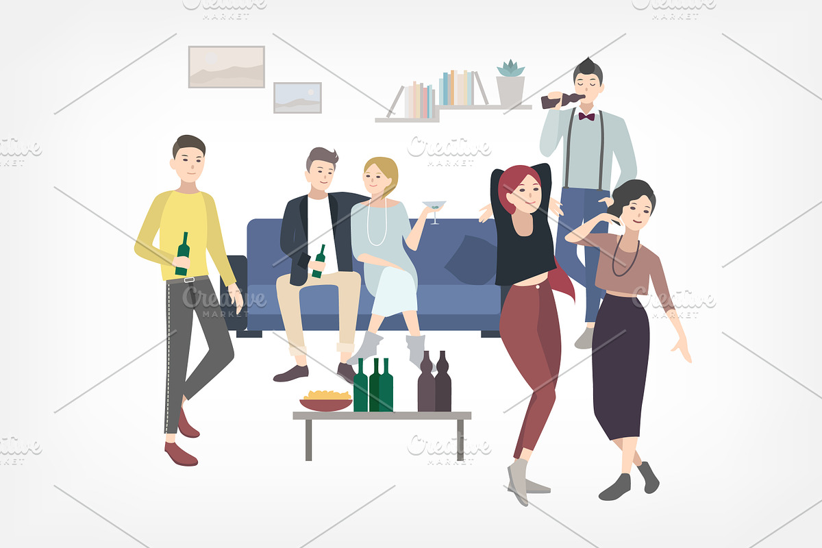 Home party with dancing people in Illustrations - product preview 8