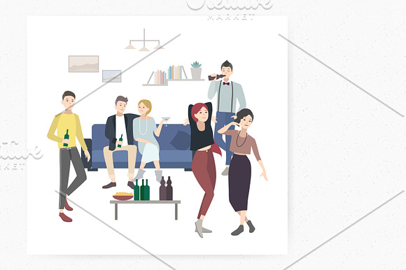 Home party with dancing people in Illustrations - product preview 1