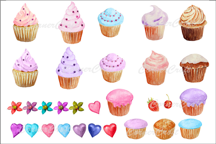 Watercolor Cupcakes Collection