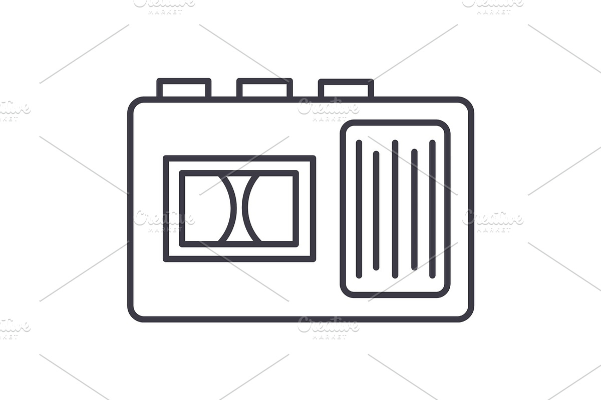 tape recorder vector line icon, sign, illustration on background, editable strokes in Objects - product preview 8