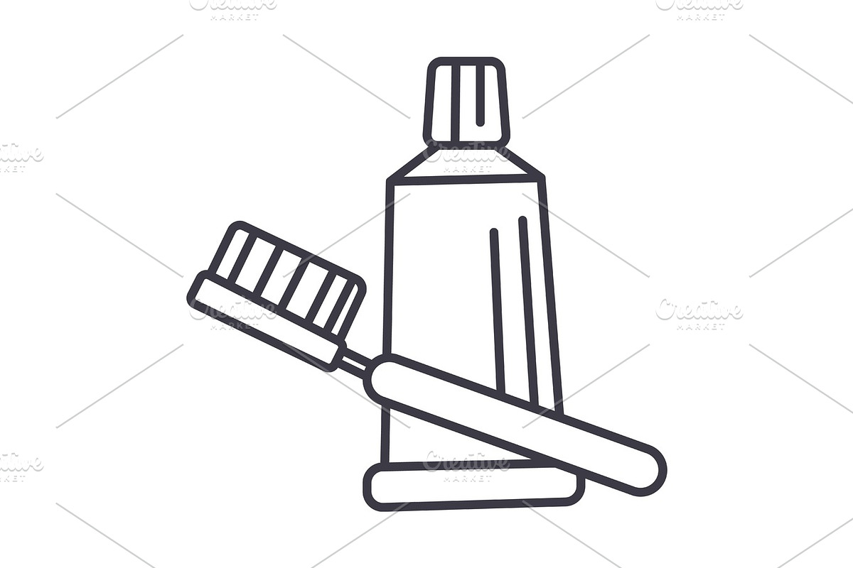 teeth brush, toothpaste vector line icon, sign, illustration on background, editable strokes in Objects - product preview 8