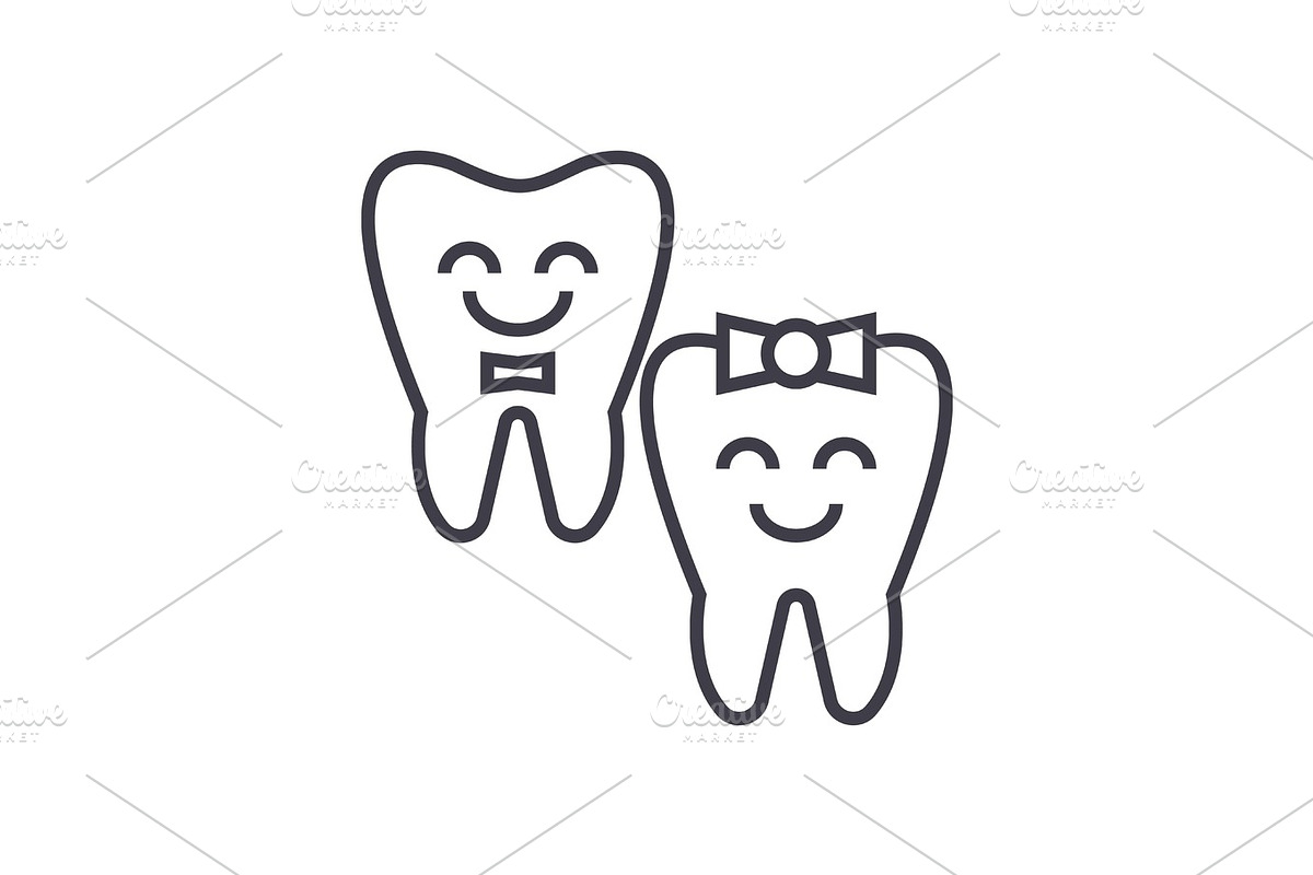 teeth care,happy tooth vector line icon, sign, illustration on background, editable strokes in Objects - product preview 8