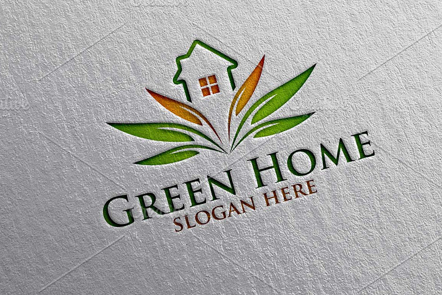 Green Home, Lotus Real estate Logo