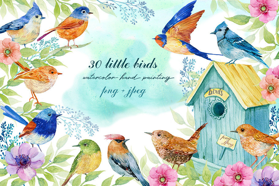 collection of watercolor birds in Illustrations - product preview 8