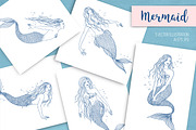Set of mermaids in various postures