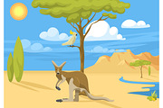 Australia wild background landscape animals cartoon popular nature flat style australian native forest vector illustration.