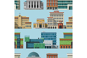 Different buildings hotels for tourist and travalers places vacation time apartment urban town facade vector seamless pattern background .
