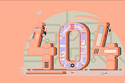 Page not found error 404 concept with robots and machinery.