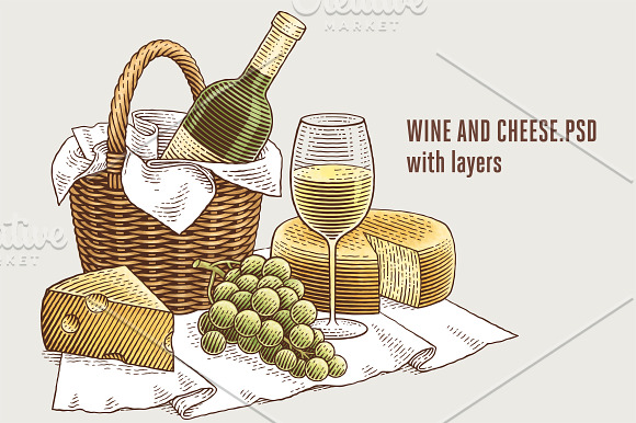 Wine and cheese bundle in Illustrations - product preview 1