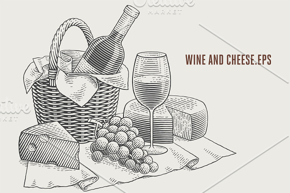 Wine and cheese bundle in Illustrations - product preview 2