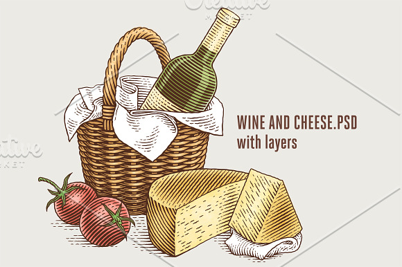 Wine and cheese bundle in Illustrations - product preview 8