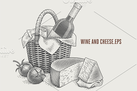 Wine and cheese bundle in Illustrations - product preview 9