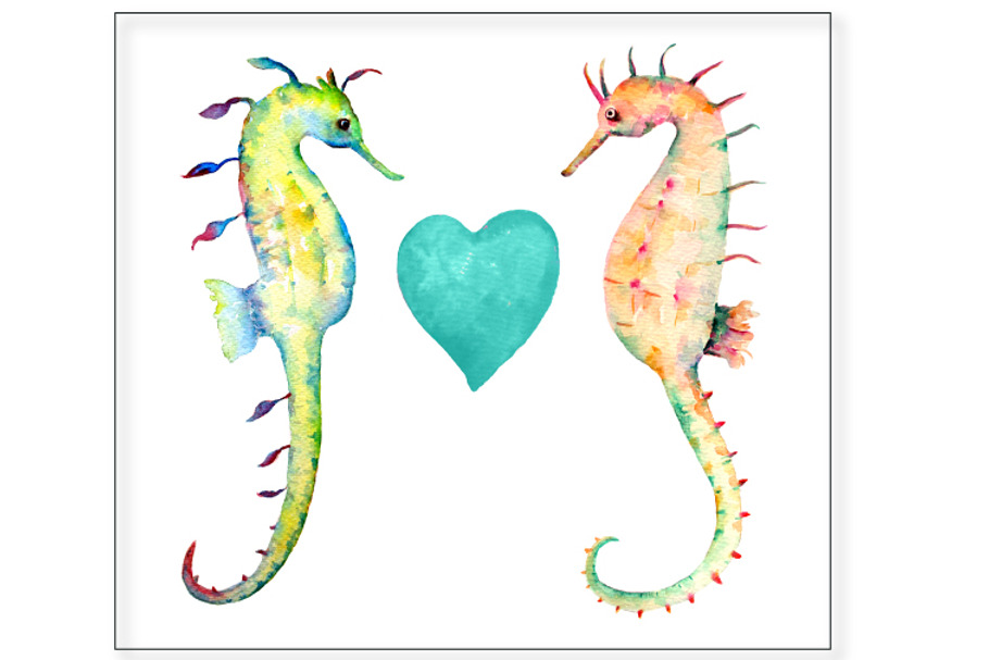 Watercolor Seahorse Clipart in Illustrations - product preview 8