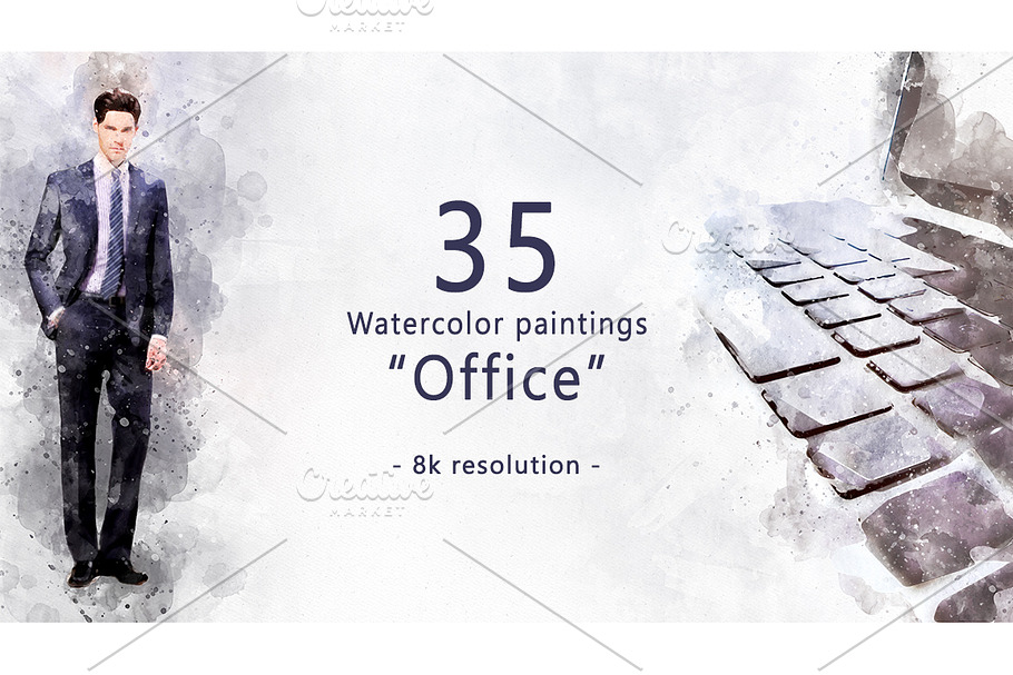 35 watercolor paintings "Office" in Illustrations - product preview 8