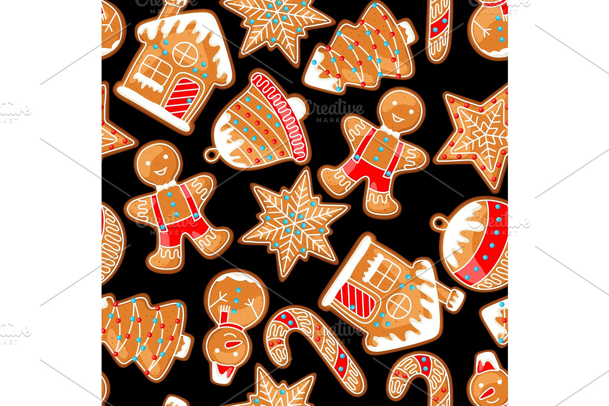 Merry Christmas seamless pattern with various gingerbreads in Illustrations - product preview 8