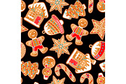 Merry Christmas seamless pattern with various gingerbreads