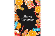 Merry Christmas greeting card with various gingerbreads