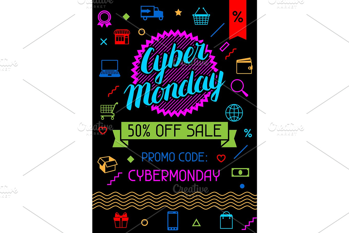 Cyber monday sale background. Online shopping and marketing advertising concept in Illustrations - product preview 8