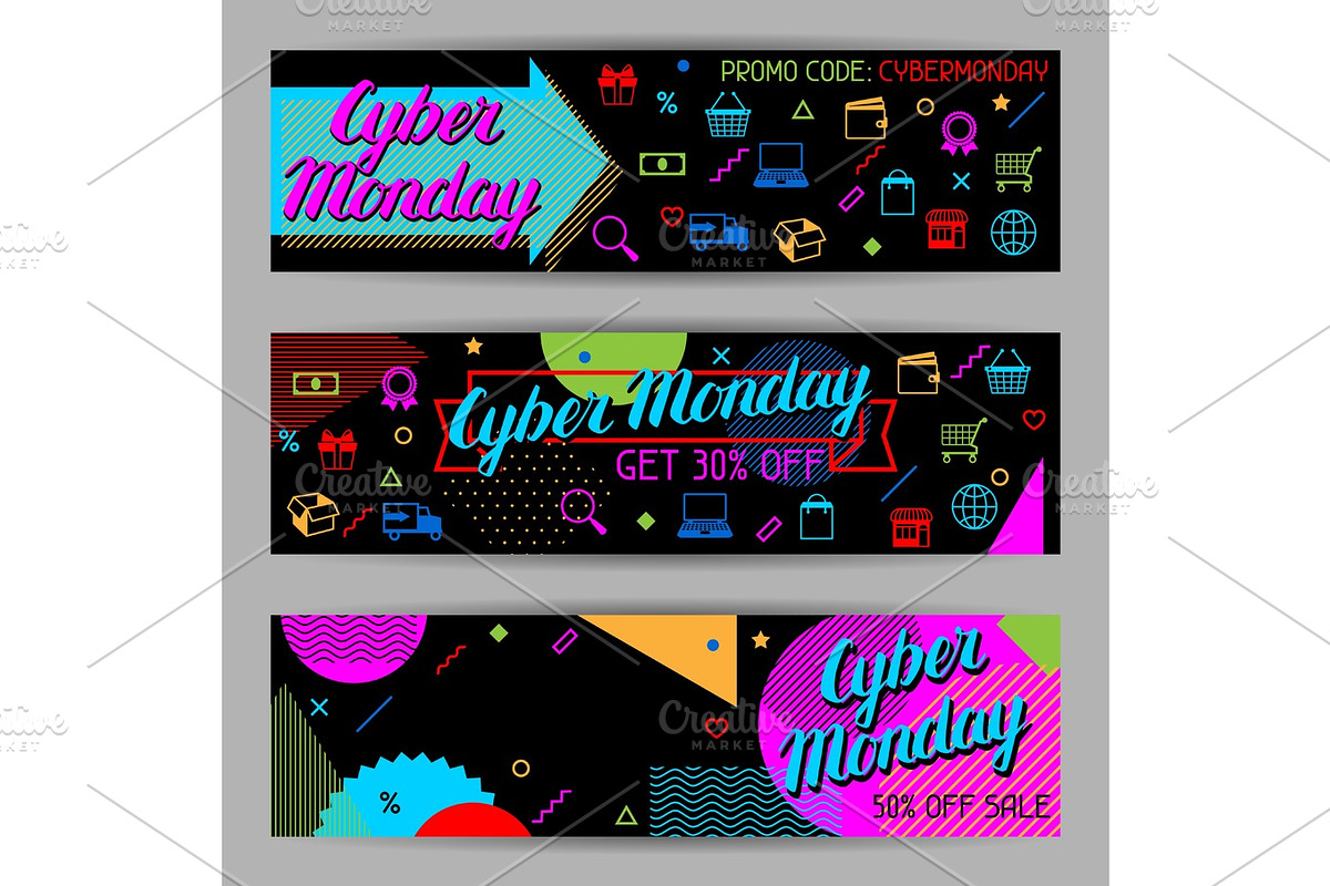 Cyber monday sale banners. Online shopping and marketing advertising concept in Illustrations - product preview 8