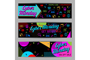 Cyber monday sale banners. Online shopping and marketing advertising concept