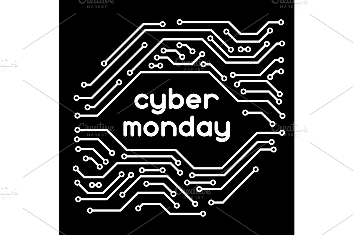 Cyber monday sale background. Online shopping and marketing advertising concept. Pattern of microchip elements in Illustrations - product preview 8