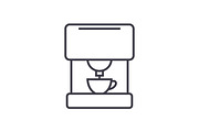 coffee machine vector line icon, sign, illustration on background, editable strokes