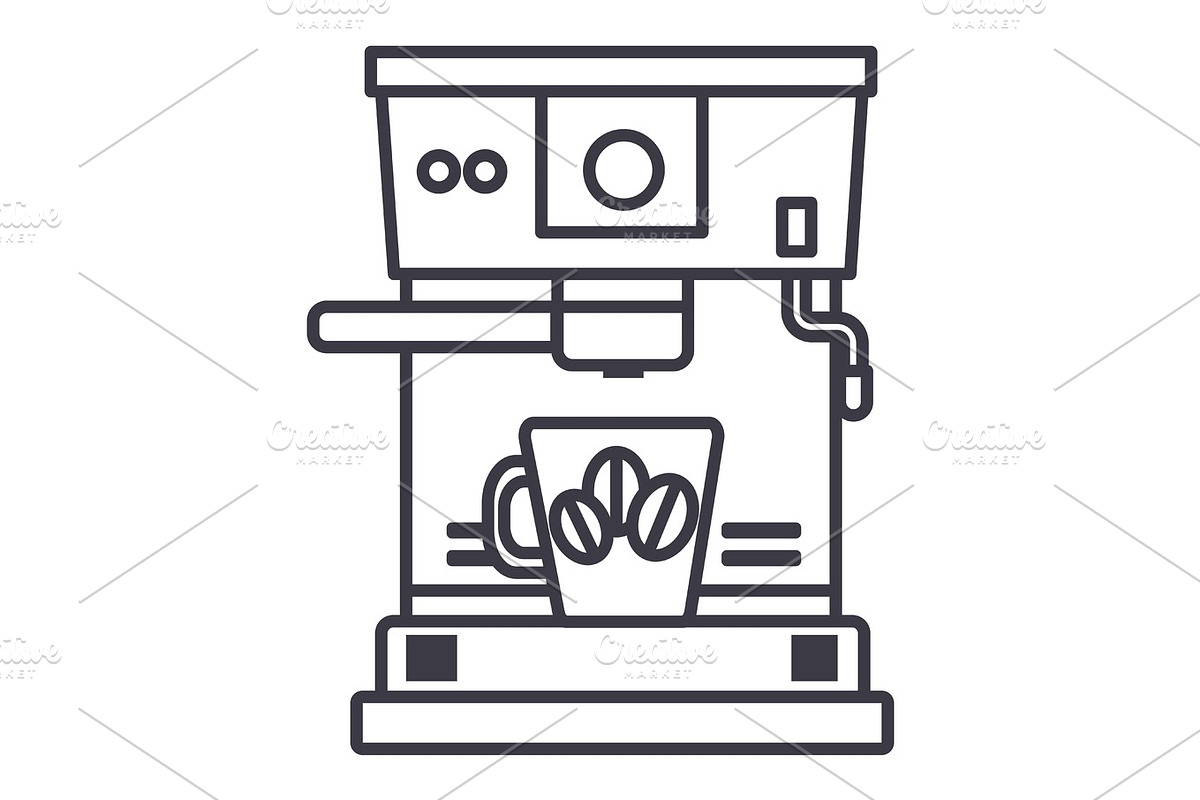 coffee machine with cup vector line icon, sign, illustration on background, editable strokes in Illustrations - product preview 8