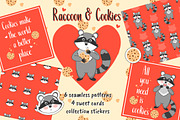 Raccoon & Cookies. Vector collection