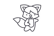 cute fox vector line icon, sign, illustration on background, editable strokes