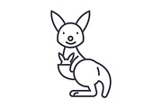 cute kangaroo vector line icon, sign, illustration on background, editable strokes