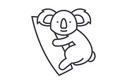 cute koala vector line icon, sign, illustration on background, editable strokes