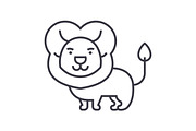 cute lion  vector line icon, sign, illustration on background, editable strokes
