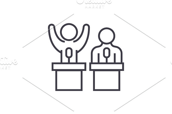 debates,lecture,cogency,persuasion vector line icon, sign, illustration on background, editable strokes