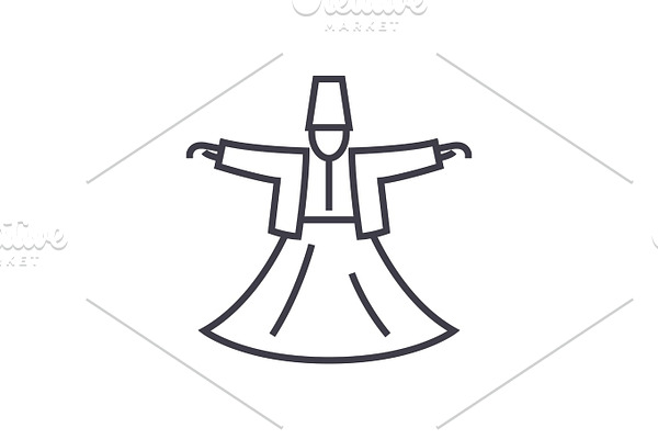 dervish dance,islam vector line icon, sign, illustration on background, editable strokes
