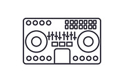 dj mixer,mixing music,party,techno vector line icon, sign, illustration on background, editable strokes