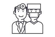 doctors,health care,medicine insurance vector line icon, sign, illustration on background, editable strokes