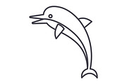 dolphin vector line icon, sign, illustration on background, editable strokes