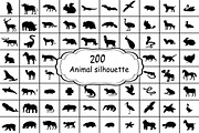 Set 200 silhouettes animals