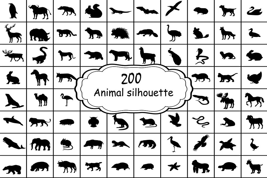 Set 200 silhouettes animals