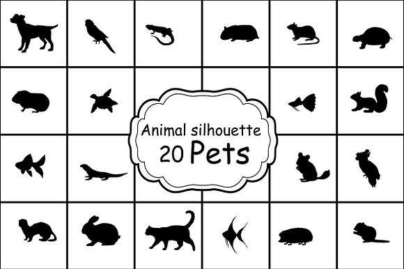 Set 200 silhouettes animals in Animal Icons - product preview 7