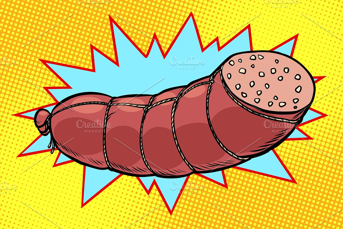 boiled sausage, farm product in Illustrations - product preview 8
