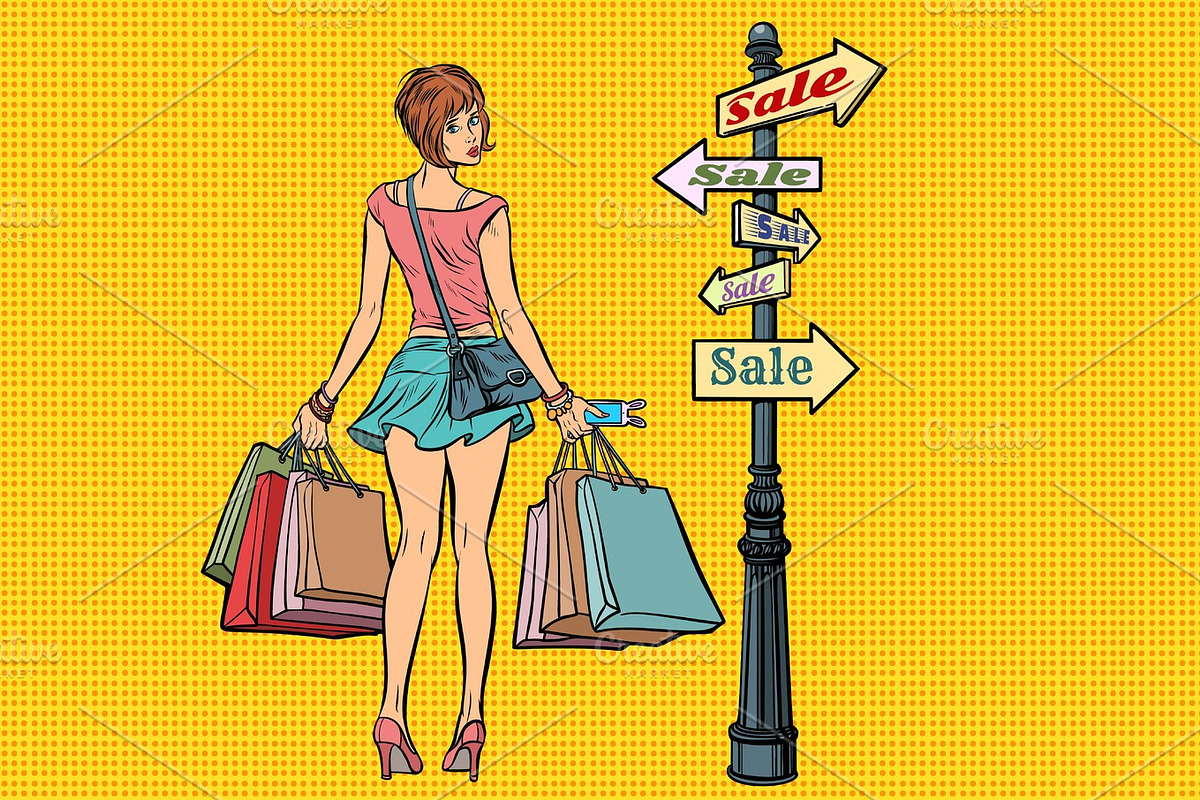 young woman at the sign for sales in Illustrations - product preview 8