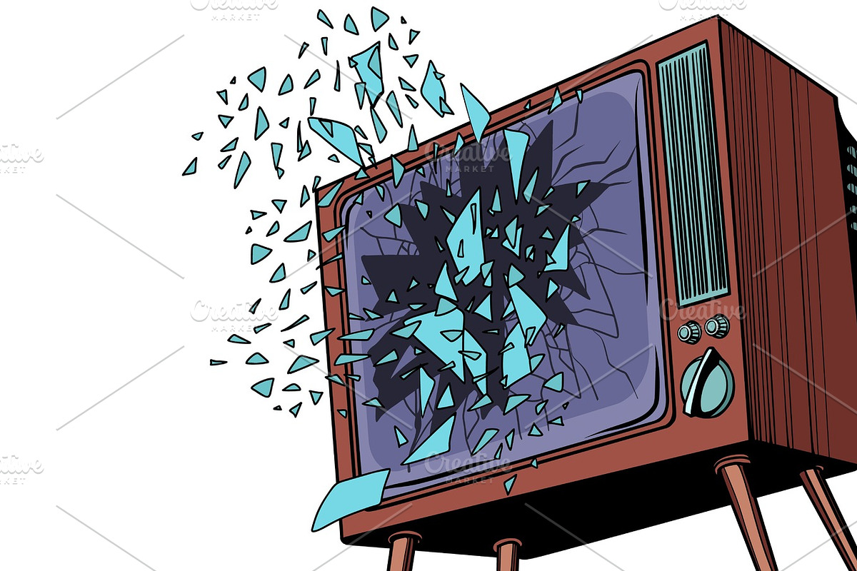 TV explodes, broken screen in Illustrations - product preview 8