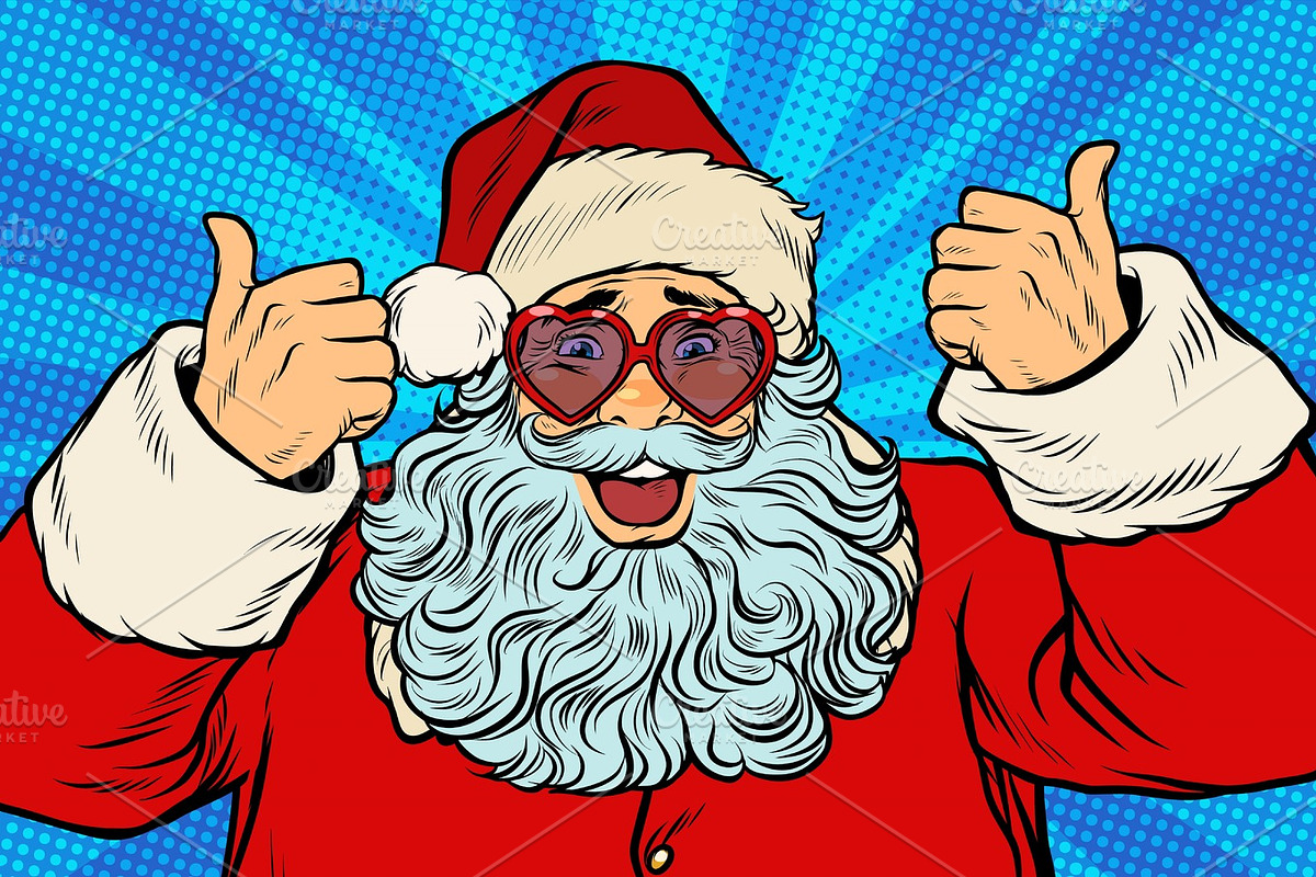 Thumbs up Santa Claus in pink heart glasses in Illustrations - product preview 8