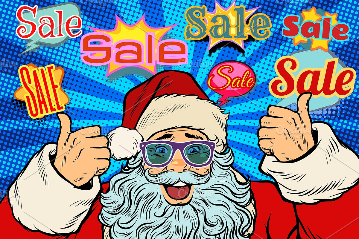 sale background with Santa Claus in funny glasses in Illustrations - product preview 8